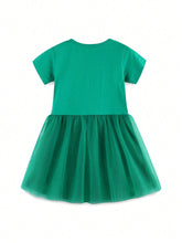 1pc Toddler Girls" Casual Animal Embroidered Patch V-Neck Short Sleeve Dress For Summer